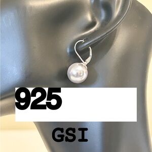 Sterling Silver Pearl Drop Earrings Faux Pearl Dangle Lever Backs